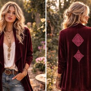 Anthropologie Anama Velour Boho Cardigan NWT Size M Soft Draped Chic Must Have